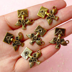 Peace Dove w/ Letter Charms (6pcs) (21mm x 20mm / Antique Gold) Bird Charms Pendant Bracelet Earrings Zipper Pulls Keychain CHM118