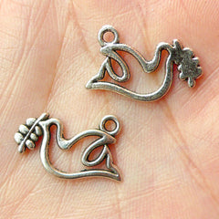 Peace Dove Charms (12pcs) (19mm x 13mm / Tibetan Silver) Bird Charms Pendant Bracelet Earrings Zipper Pulls Keychain CHM119