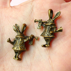 Alice in Wonderland / Bunny / Rabbit Charms (2pcs) (28mm x 22mm / Antique Bronze / 2 Sided) Pendant Bracelet Zipper Pulls Keychain CHM120