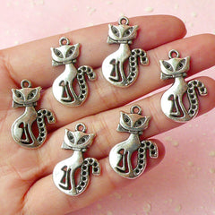 Cat Charms (6pcs) (16mm x 25mm / Tibetan Silver) Animal Charms Metal Findings Pendant Bracelet Earrings Zipper Pulls Keychain CHM122