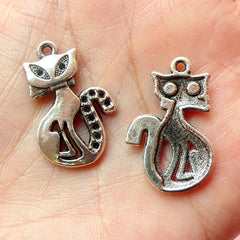Cat Charms (6pcs) (16mm x 25mm / Tibetan Silver) Animal Charms Metal Findings Pendant Bracelet Earrings Zipper Pulls Keychain CHM122