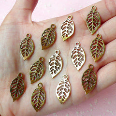 CLEARANCE Leaf Charms (12pcs) (23mm x 11mm / Antique Gold / 2 Sided) Metal Findings Pendant Bracelet Earrings Zipper Pulls Bookmarks Keychain CHM138