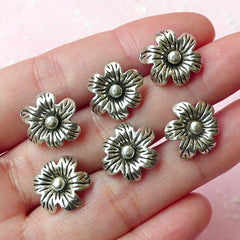 Flower Charms (6pcs) (14mm x 15mm / Tibetan Silver) Metal Findings Pendant Bracelet Earrings Zipper Pulls Keychains CHM139
