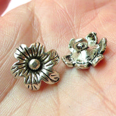 Flower Charms (6pcs) (14mm x 15mm / Tibetan Silver) Metal Findings Pendant Bracelet Earrings Zipper Pulls Keychains CHM139