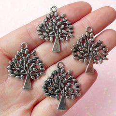 Tree Charms (4pcs) (24mm x 30mm / Tibetan Silver) Metal Findings Pendant Bracelet Earrings Zipper Pulls Keychains CHM145