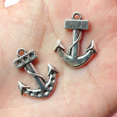 Anchor Charms Nautical Charms (4pcs) (19mm x 25mm / Tibetan Silver) Pendant Bracelet Earrings Zipper Pulls Bookmarks Key Chains CHM148