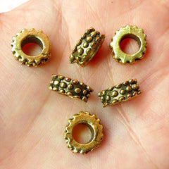 CLEARANCE Wheel Beads (6pcs) (12mm x 11mm / Antique Gold) Metal Beads Pendant Bracelet Earrings Zipper Pulls Bookmarks Key Chains CHM155