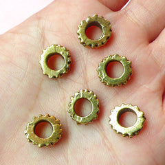 CLEARANCE Wheel Beads (6pcs) (12mm x 11mm / Antique Gold) Metal Beads Pendant Bracelet Earrings Zipper Pulls Bookmarks Key Chains CHM155