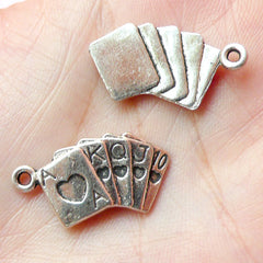 Playing Cards Poker Cards Charms (5pcs) (25mm x 13mm / Tibetan Silver) Metal Finding Pendant Bracelet Earrings Bookmark Keychains CHM164