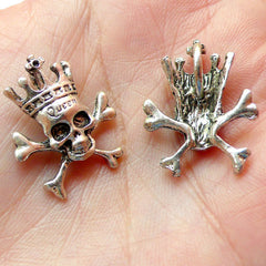 CLEARANCE Skeleton Charms Skull Charm w/ Cross (4pcs) (18mm x 22mm / Tibetan Silver) Pendant Bracelet Earrings Zipper Pulls Bookmarks Keychains CHM171