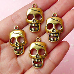 CLEARANCE Skull Charms Skeleton Charm (4pcs) (15mm x 25mm / Antique Gold) Pendant Bracelet Earrings Zipper Pulls Bookmarks Key Chains CHM172