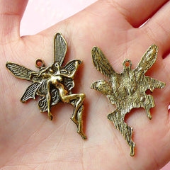 Fairy Charms (2pcs) (28mm x 41mm / Antique Gold) Fairytale Jewellery Pendant Bracelet Earrings Zipper Pulls Bookmarks Key Chains CHM174