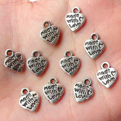 CLEARANCE Made With Love Heart Charms (10pcs) (10mm x 12mm / Tibetan Silver / 2 Sided) Pendant Bracelet Earrings Zipper Pulls Keychains CHM185
