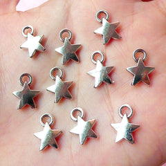 Star Charms (10pcs) (9mm x 12mm / Tibetan Silver) Metal Finding Pendant Bracelet Earrings Zipper Pulls Bookmarks Key Chains CHM196