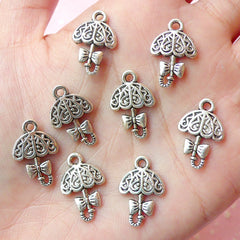 CLEARANCE Lolita Umbrella Charms (8pcs) (13mm x 19mm / Tibetan Silver / 2 Sided) Metal Finding Pendant Bracelet Earrings Bookmark Keychains CHM167