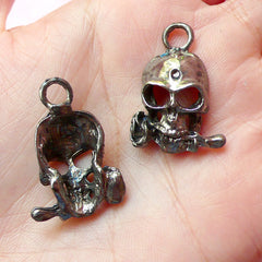Skull Charms Skeleton Charm w/ Rose (4pcs) (19mm x 28mm / Gunmetal) Pendant Bracelet Earrings Zipper Pulls Bookmarks Key Chains CHM168