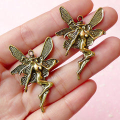 Fairy Charms (2pcs) (28mm x 41mm / Antique Gold) Fairytale Jewellery Pendant Bracelet Earrings Zipper Pulls Bookmarks Key Chains CHM174