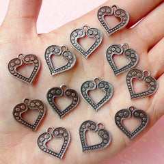 Heart Charms (12pcs) (17mm x 17mm / Tibetan Silver / 2 Sided) Metal Findings Pendant Bracelet Earrings Zipper Pulls Keychains CHM179