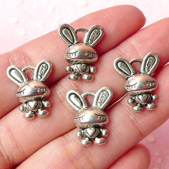 CLEARANCE Rabbit / Bunny Charms (4pcs) (14mm x 17mm / Tibetan Silver) Metal Finding Pendant Bracelet Earrings Zipper Pulls Bookmarks Key Chains CHM189