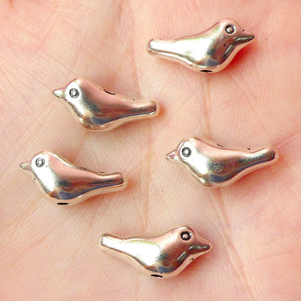 Bird Beads (5pcs) (16mm x 7mm / Tibetan Silver / 2 Sided) Metal Findings Pendant Bracelet Earrings Zipper Pulls Keychain CHM193