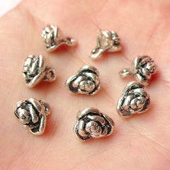 CLEARANCE Flower Rose Charms (8pcs) (8mm x 8mm / Tibetan Silver) Metal Findings Pendant Bracelet Earrings Zipper Pulls Keychain CHM194