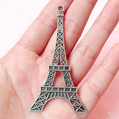 Paris Tower Charms (1pc) (37mm x 69mm / Tibetan Silver / 2 Sided) Finding Pendant Bracelet Earrings Zipper Pulls Bookmark Keychains CHM200
