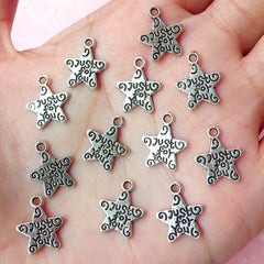 Just For You Star Charms (12pcs) (14mm x 12mm / Tibetan Silver / 2 Sided) Pendant Bracelet Earrings Zipper Pulls Bookmarks Key Chains CHM201