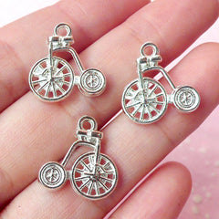 Bicycle Charms (3pcs) (16mm x 17mm / Silver / 2 Sided) Metal Findings Pendant Bracelet Earrings Zipper Pulls Bookmarks Key Chains CHM206
