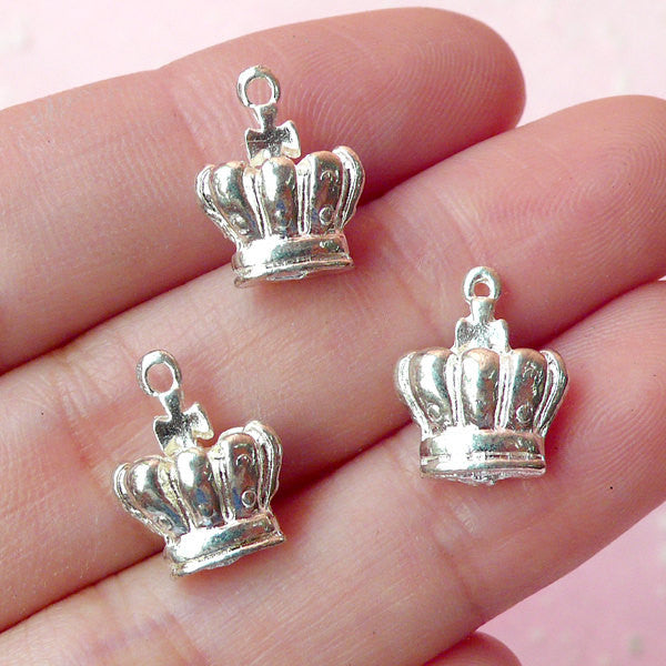 Crown Charms (3pcs) (10mm x 14mm / Silver / 2 Sided) Metal Findings Pendant Bracelet Earrings Zipper Pulls Bookmarks Key Chains CHM207