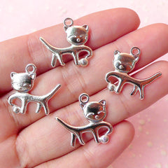 Cat Charms (4pcs) (19mm x 18mm / Silver / 2 Sided) Animal Charms Metal Findings Pendant Bracelet Earrings Zipper Pulls Keychain CHM218