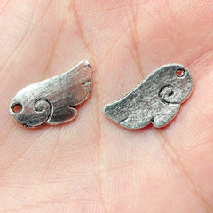Angel Wing Charms (6pcs) (17mm x 9mm / Tibetan Silver / 2 Sided) Metal Findings Pendant Bracelet Earrings Zipper Pulls Keychain CHM225