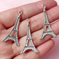 Paris Tower Charms (3pcs) (18mm x 35mm / Silver) Metal Finding Pendant Bracelet Earrings Zipper Pulls Bookmark Keychains CHM229