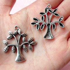 Tree Charms (2pcs) (30mm x 33mm / Tibetan Silver) Metal Findings Pendant Bracelet Earrings Zipper Pulls Keychains CHM233