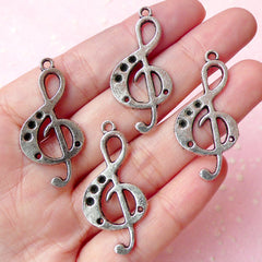 Music Note / Treble Clef / G-clef Charms (4pcs) (17mm x 36mm / Tibetan Silver) Pendant Bracelet Earrings Zipper Pulls Keychains CHM238