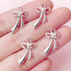 CLEARANCE Ribbon Charms (4pcs) (11mm x 20mm / Silver) Kawaii Metal Findings Pendant Bracelet Earrings Zipper Pulls Bookmarks Keychains CHM212