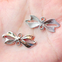 CLEARANCE Ribbon Charms / Connectors (4pcs) (29mm x 11mm / Silver) Metal Findings Pendant Bracelet Earrings Zipper Pulls Keychain CHM219