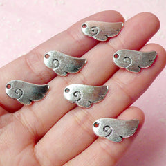 Angel Wing Charms (6pcs) (17mm x 9mm / Tibetan Silver / 2 Sided) Metal Findings Pendant Bracelet Earrings Zipper Pulls Keychain CHM225