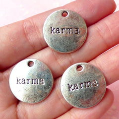 CLEARANCE Karma Charms (3pcs) (20mm / Tibetan Silver) Metal Findings Pendant Bracelet Earrings Zipper Pulls Keychains CHM226