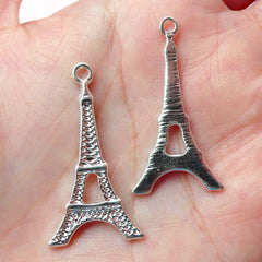 Paris Tower Charms (3pcs) (18mm x 35mm / Silver) Metal Finding Pendant Bracelet Earrings Zipper Pulls Bookmark Keychains CHM229