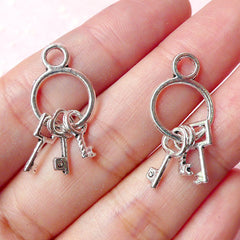 CLEARANCE Key Chain w/ Key Charms (2pcs) (13 x 27mm / Tibetan Silver) Metal Finding Pendant Bracelet Earrings Zipper Pulls Bookmarks Key Chains CHM230