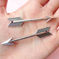 Arrow Charms (2pcs) (61mm x 11mm / Tibetan Silver / 2 Sided) Metal Findings Pendant Bracelet Earrings Zipper Pulls Bookmark Keychain CHM242