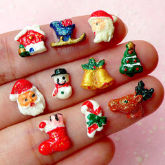 Tiny Christmas Cabochon Mix for NAIL ART Assorted Christmas Nail Set Nail Decoration Earrings Making Kawaii Scrapbooking (10pcs) NAC081
