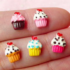 Miniature Cupcake Cabochon Set (5pcs / 7mm x 9mm) Kawaii Miniature Sweets Dollhouse Cupcake NAIL ART Nail Decoration Earrings Making NAC086