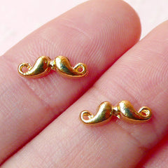 Tiny Mustache Cabochon (2pcs) (11mm x 4mm / GOLD) Fake Miniature Cupcake Topper Kawaii Nail Art Nail Decoration Scrapbooking NAC090