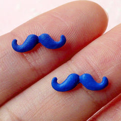 Tiny Mustache Cabochon (2pcs) (13mm x 4mm / DARK BLUE) Fake Miniature Cupcake Topper Kawaii Nail Art Nail Decoration Scrapbooking NAC092