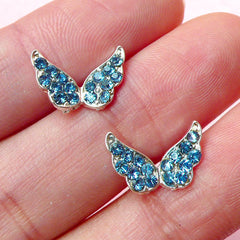 Mini Butterfly Cabochon w/ Blue Rhinestones (2pcs) (13mm x 9mm) Earring Making Nail Art Nail Decoration Scrapbooking NAC095