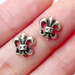 Mini Fleur De Lis Cabochon (2pcs) (9mm x 10mm / Tibetan Silver) Earring Making Nail Art Nail Decoration Scrapbooking NAC096