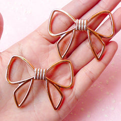 Acrylic Ribbon Cabochon / Big Bowknot Charm / Kawaii Ribbon Bead (2pcs / 52mm x 39mm / Gold) Large Bow Decoration Cute Jewelry Making CAB243