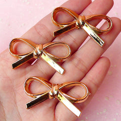 CLEARANCE Decoden Ribbon Cabochon / Kawaii Ribbon Charm / Acrylic Bowknot Bead (3pcs / 41mm x 21mm / Gold) Cute Bow Decor Phone Case Decoration CAB244