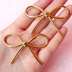 DEFECT Big Bowknot Cabochon / Acrylic Ribbon Charm Connector (2pcs / 54mm x 38mm / Gold) Cute Bow Embellishment Kawaii Jewellery Making CAB245